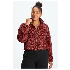 NEW Fabletics Rayne Polar Fleece Zip Up Electric Cherry Classic Leopard/Black Sm